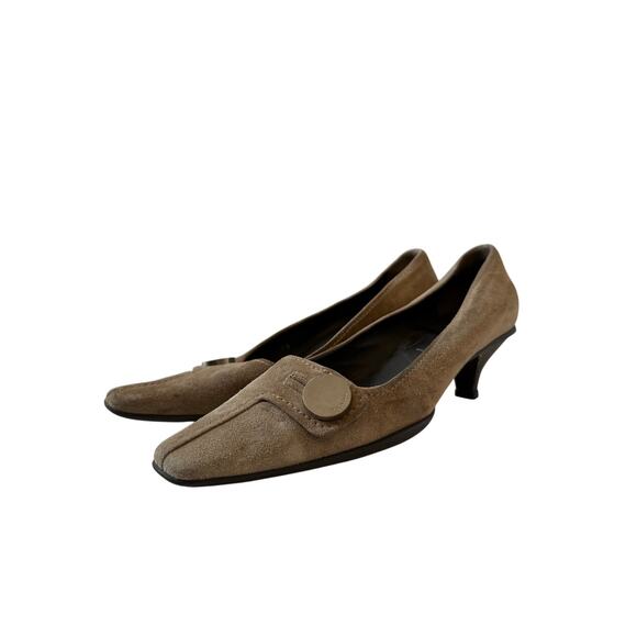 Prada Suede Leather Pointed Kitten Heels Womens Size 38.5 (US 8.5) Beige Vintage - Picture 4 of 13